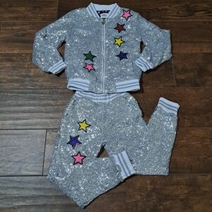 Lola and the Boys Unicorn Sequin Bomber + Joggers Size 10